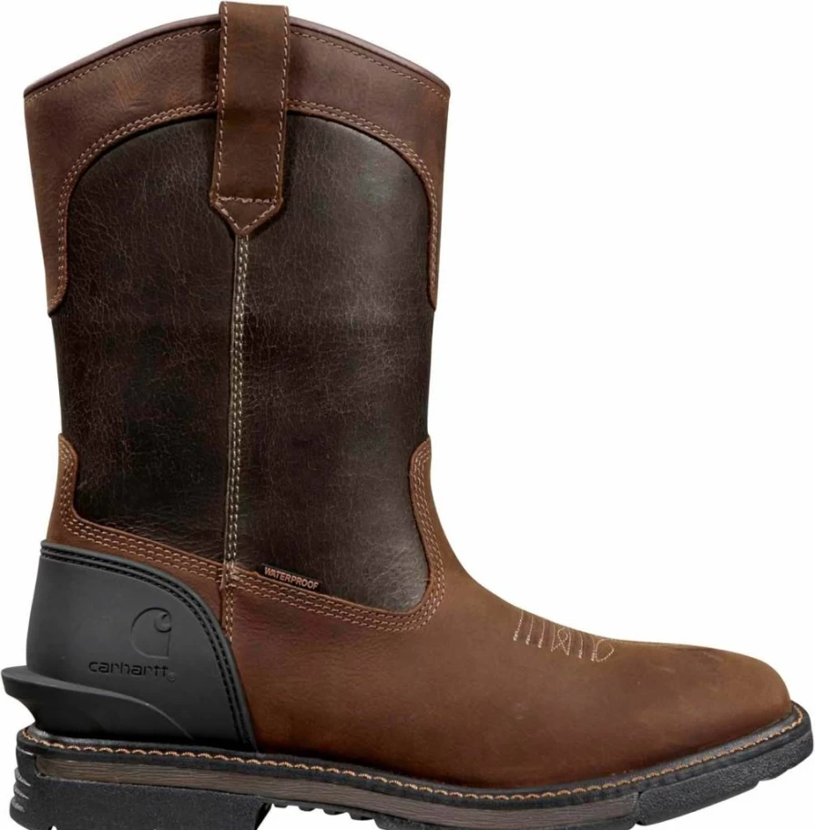 Carhartt Men's Dark Brown Waterproof Wellington Work Boots - 11" Pull-On Industrial Boot with Square Toe, Size 10.5 Medium