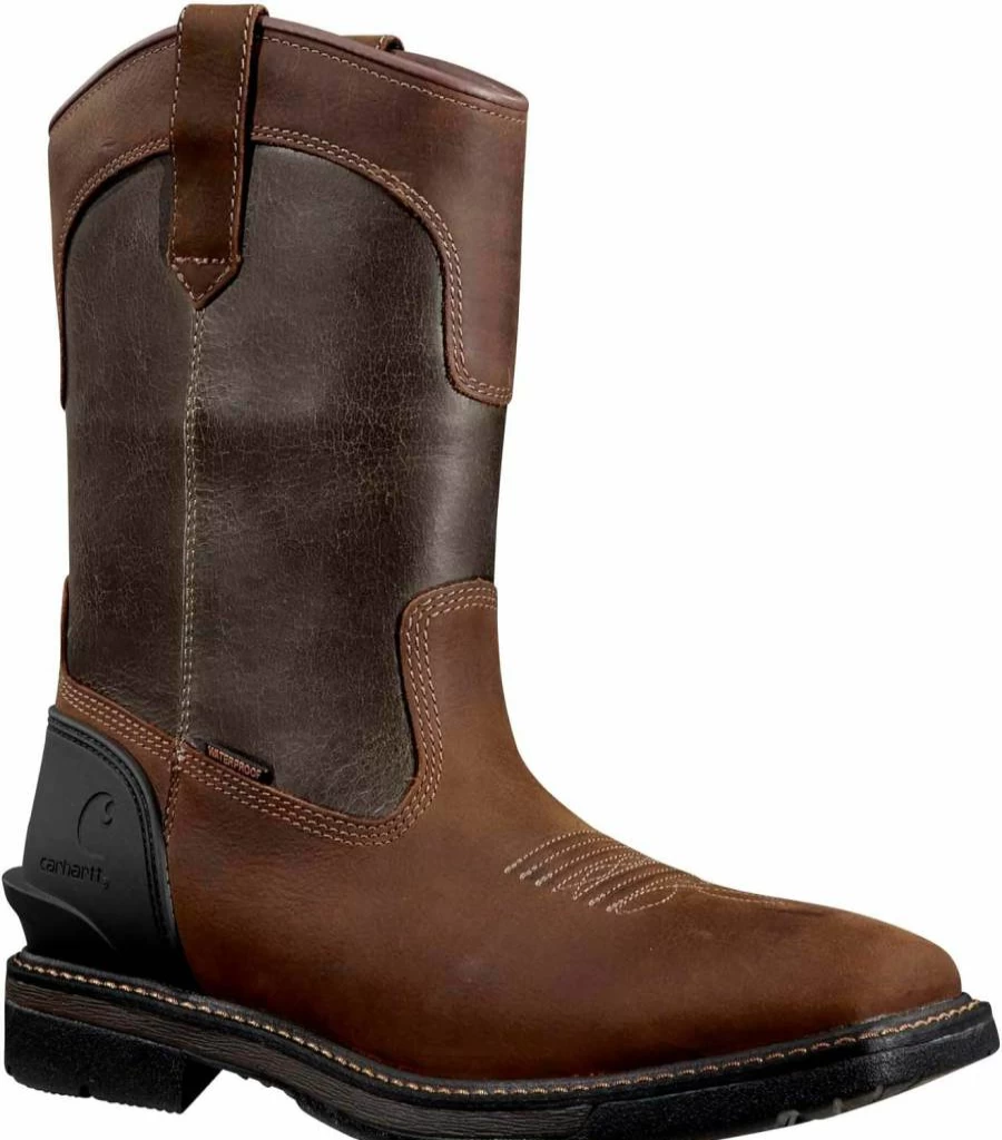 Carhartt Men's Dark Brown Waterproof Wellington Work Boots - 11" Pull-On Industrial Boot with Square Toe, Size 10.5 Medium