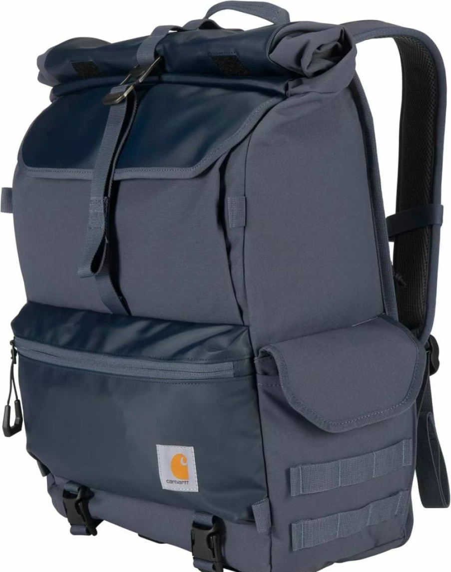 Carhartt Black 40L Nylon Roll Top Backpack - Durable One Size Fits All Daypack for Work & Travel