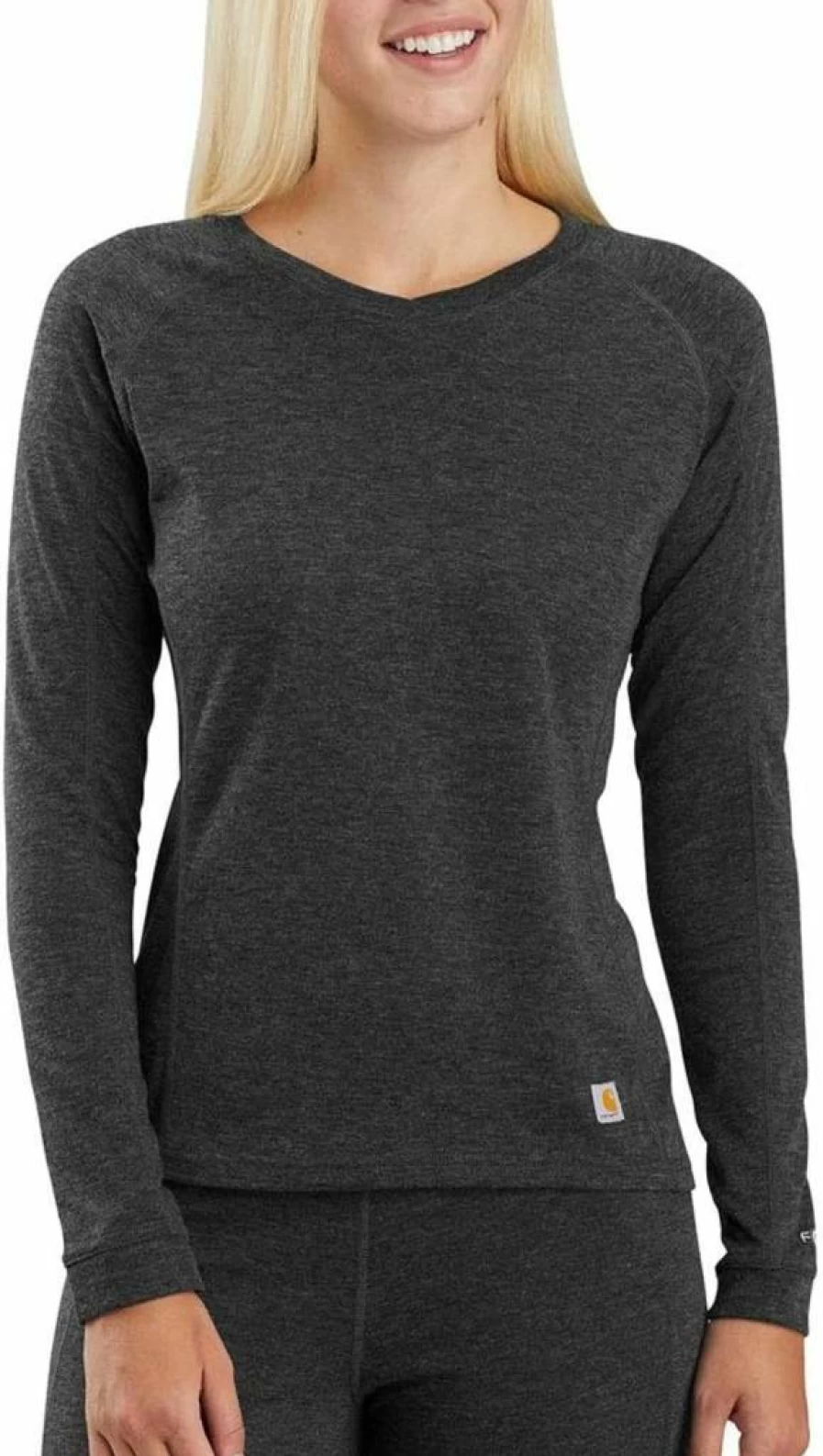 Carhartt Women's Force Heavyweight Base Layer Top - Polyester-Wool Blend Crewneck Shirt for Warmth & Durability