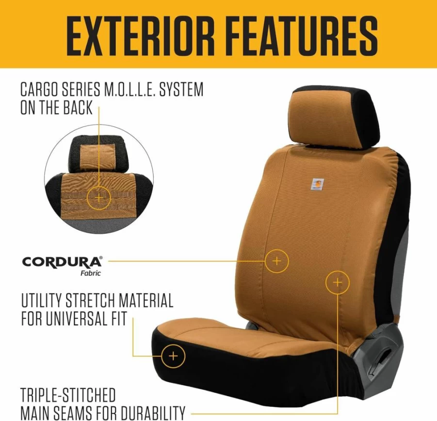 Carhartt Universal Fitted Nylon Duck Bucket Seat Cover - One Size Fits All - Durable Truck & Car Seat Protection - Port