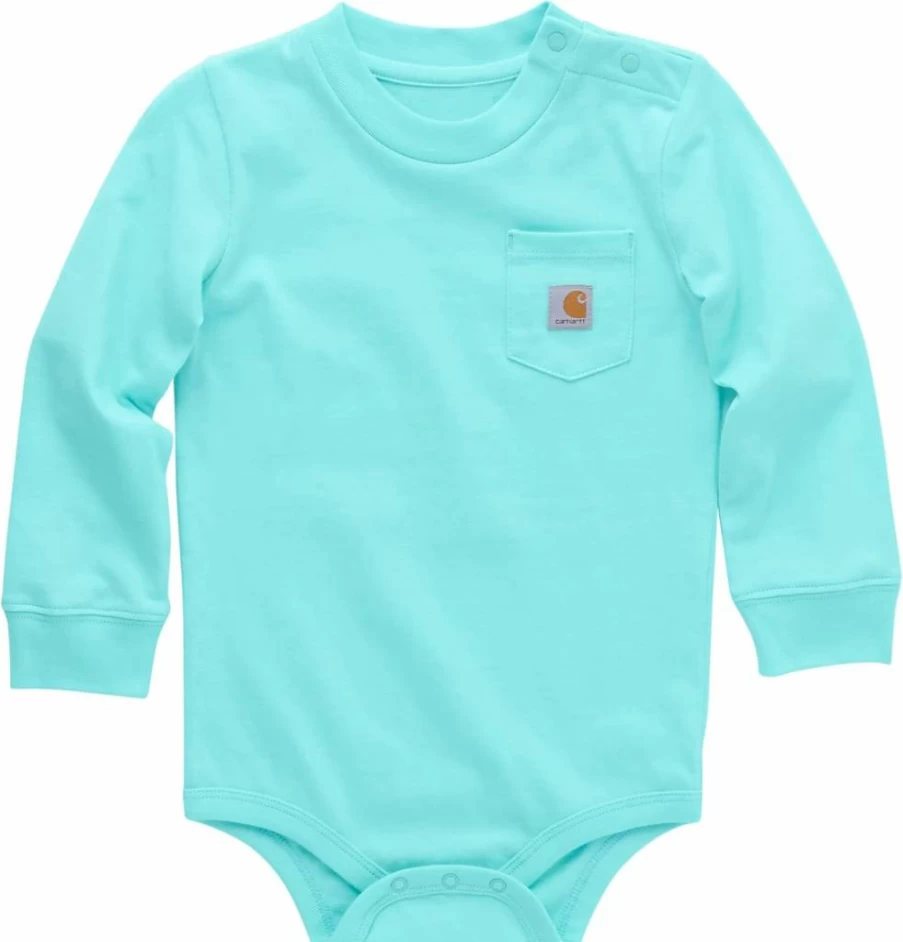 Carhartt Unisex Baby Long-Sleeve Pocket Onesie Bodysuit - Durable Infant Romper with Front Pocket
