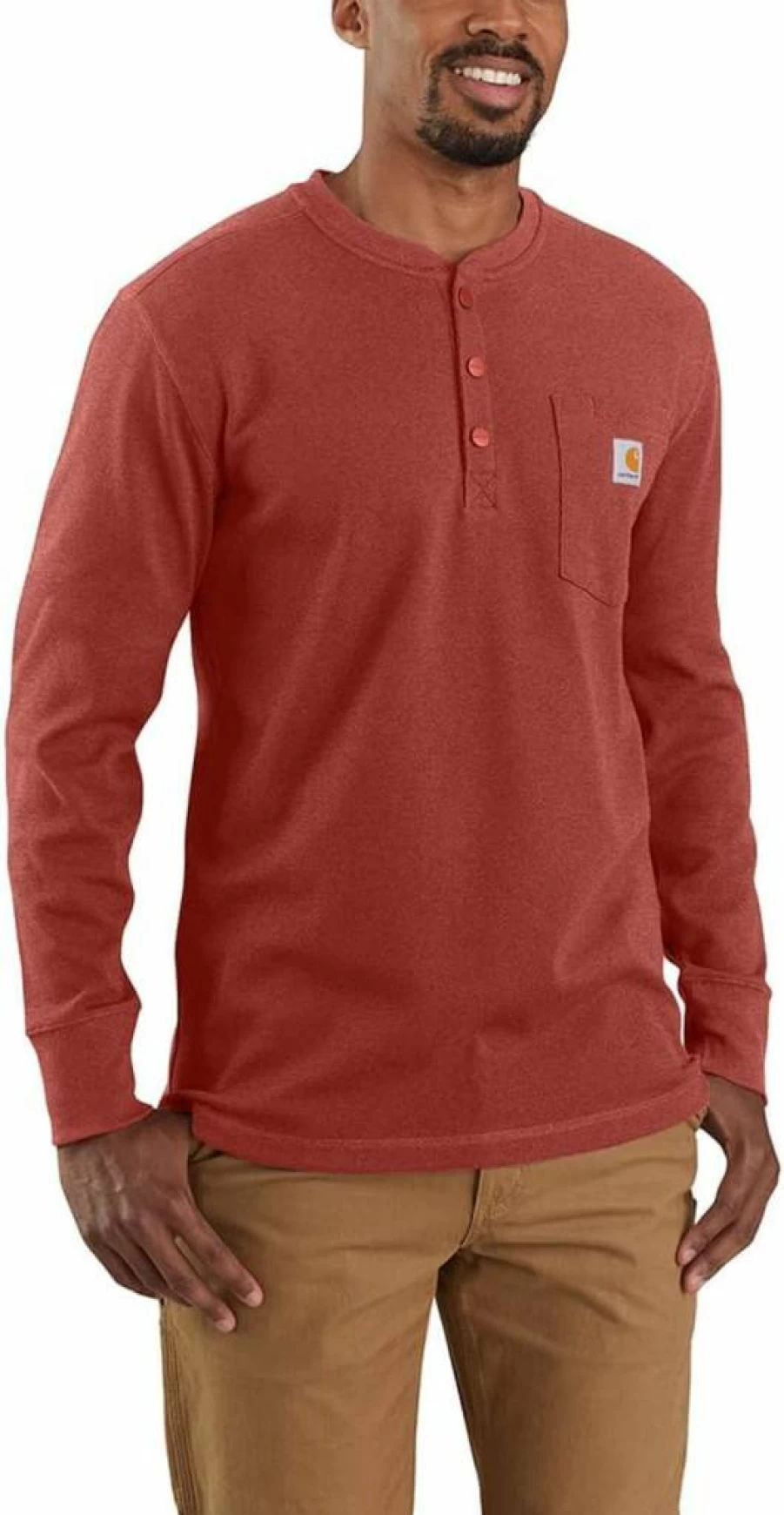 Carhartt Men's Heavyweight Long-Sleeve Henley Shirt with Pocket - Relaxed Fit Thermal Top for Men