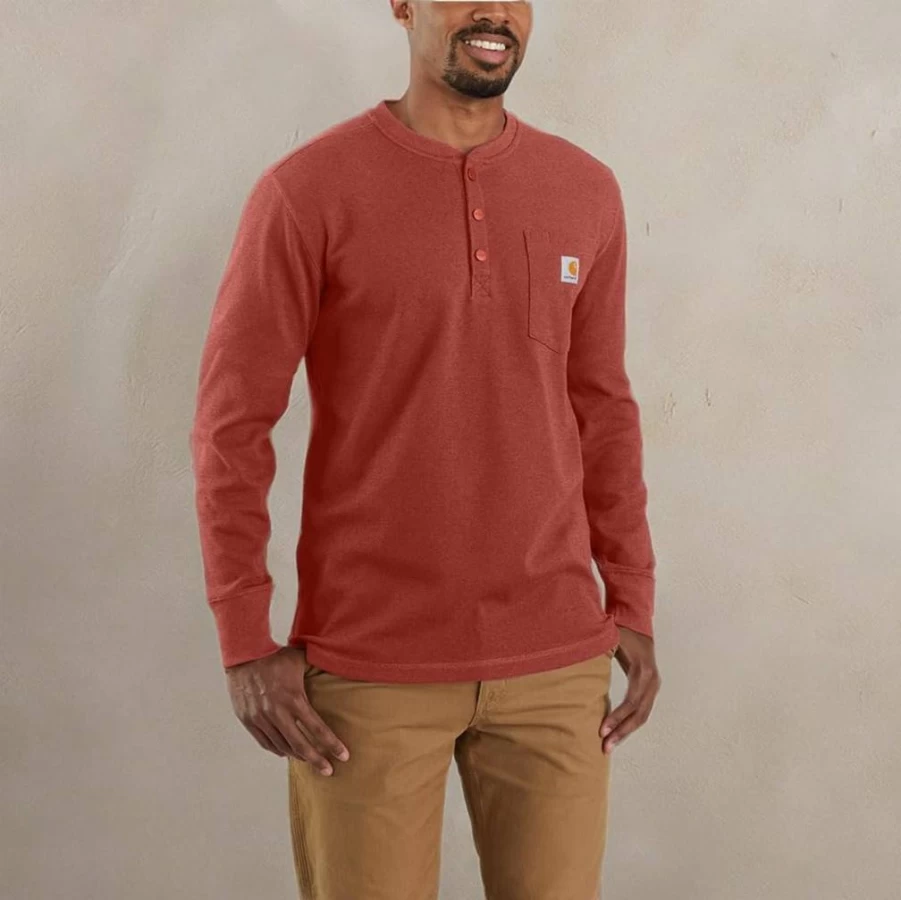 Carhartt Men's Heavyweight Long-Sleeve Henley Shirt with Pocket - Relaxed Fit Thermal Top for Men