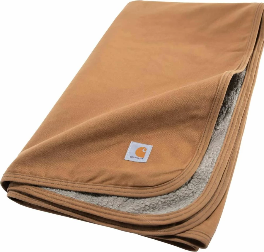 Carhartt Brown Firm Duck Sherpa-Lined Blanket - One Size, Durable & Warm Winter Throw by Carhartt