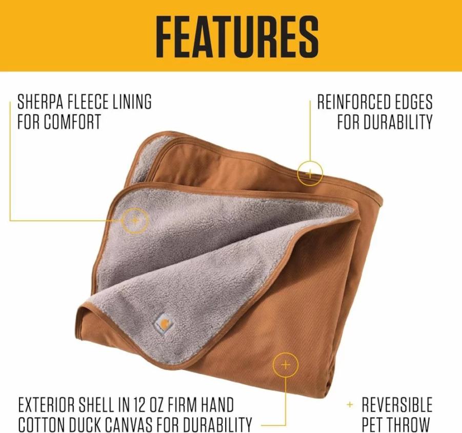 Carhartt Brown Firm Duck Sherpa-Lined Blanket - One Size, Durable & Warm Winter Throw by Carhartt