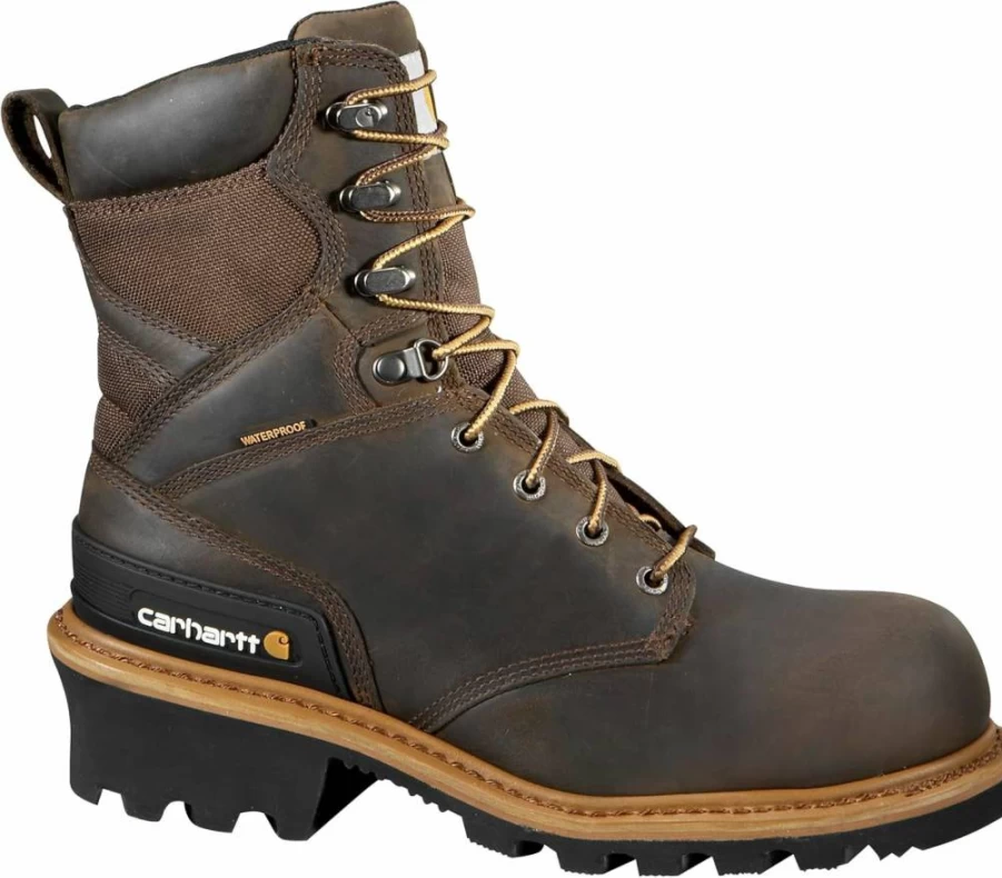 Carhartt Men's 8 Inch Waterproof Leather Logger Boot with Composite Toe, Slip-Resistant Outsole & Goodyear Welt - EH Rated Work Boots