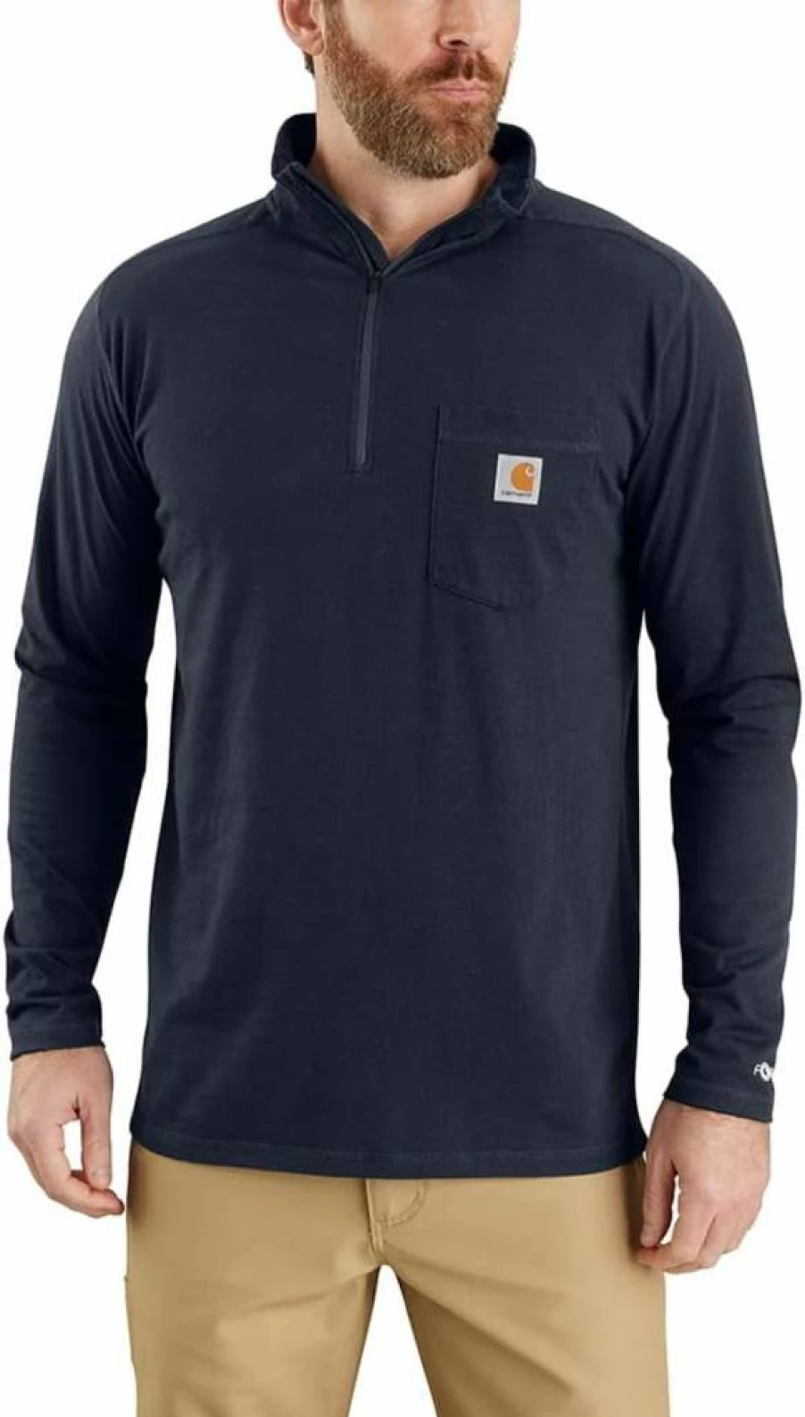 Carhartt Men's Relaxed Fit Quarter-Zip Mock Neck Long Sleeve T-Shirt - Midweight Workwear Top