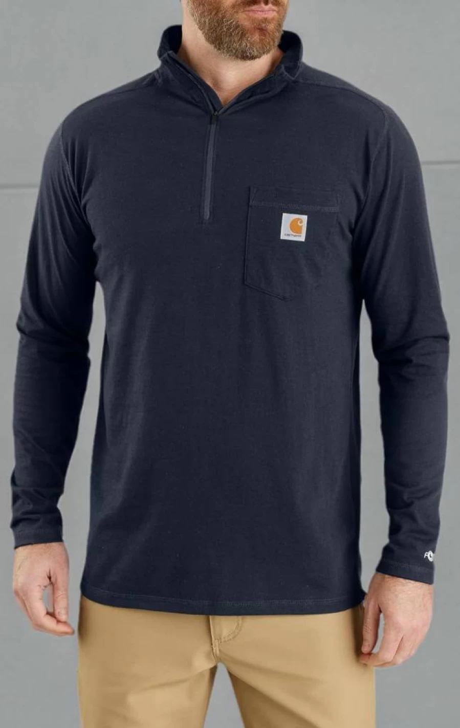 Carhartt Men's Relaxed Fit Quarter-Zip Mock Neck Long Sleeve T-Shirt - Midweight Workwear Top