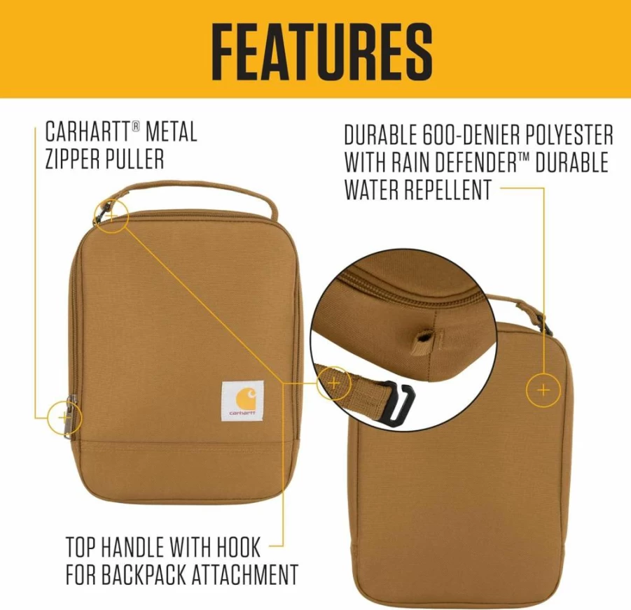 Carhartt Insulated Lunch Cooler Bag - Durable Brown Lunch Box for Work, School & Outdoor Activities - One Size Fits All - B0000581