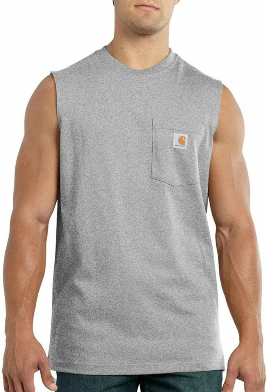 Carhartt Men's Relaxed Fit Midweight Sleeveless Pocket T-Shirt - Heather Gray, Large