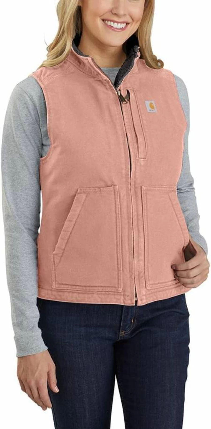 Carhartt Women's Sherpa-Lined Mock-Neck Vest - Relaxed Fit Washed Duck Workwear Jacket