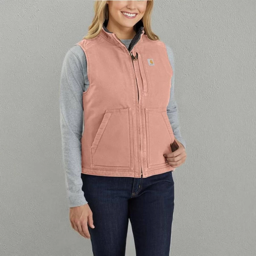 Carhartt Women's Sherpa-Lined Mock-Neck Vest - Relaxed Fit Washed Duck Workwear Jacket