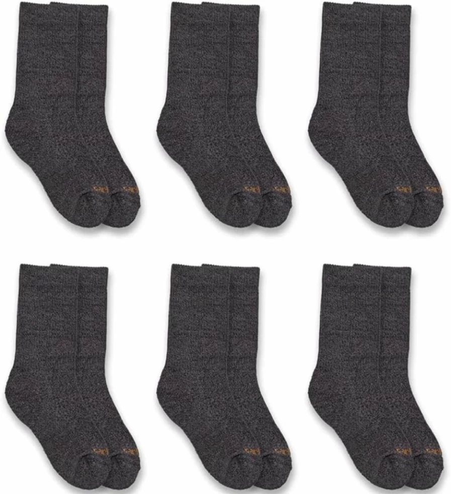 Carhartt Boys' 6-Pack Lightweight Crew Socks for Everyday Comfort & Durability