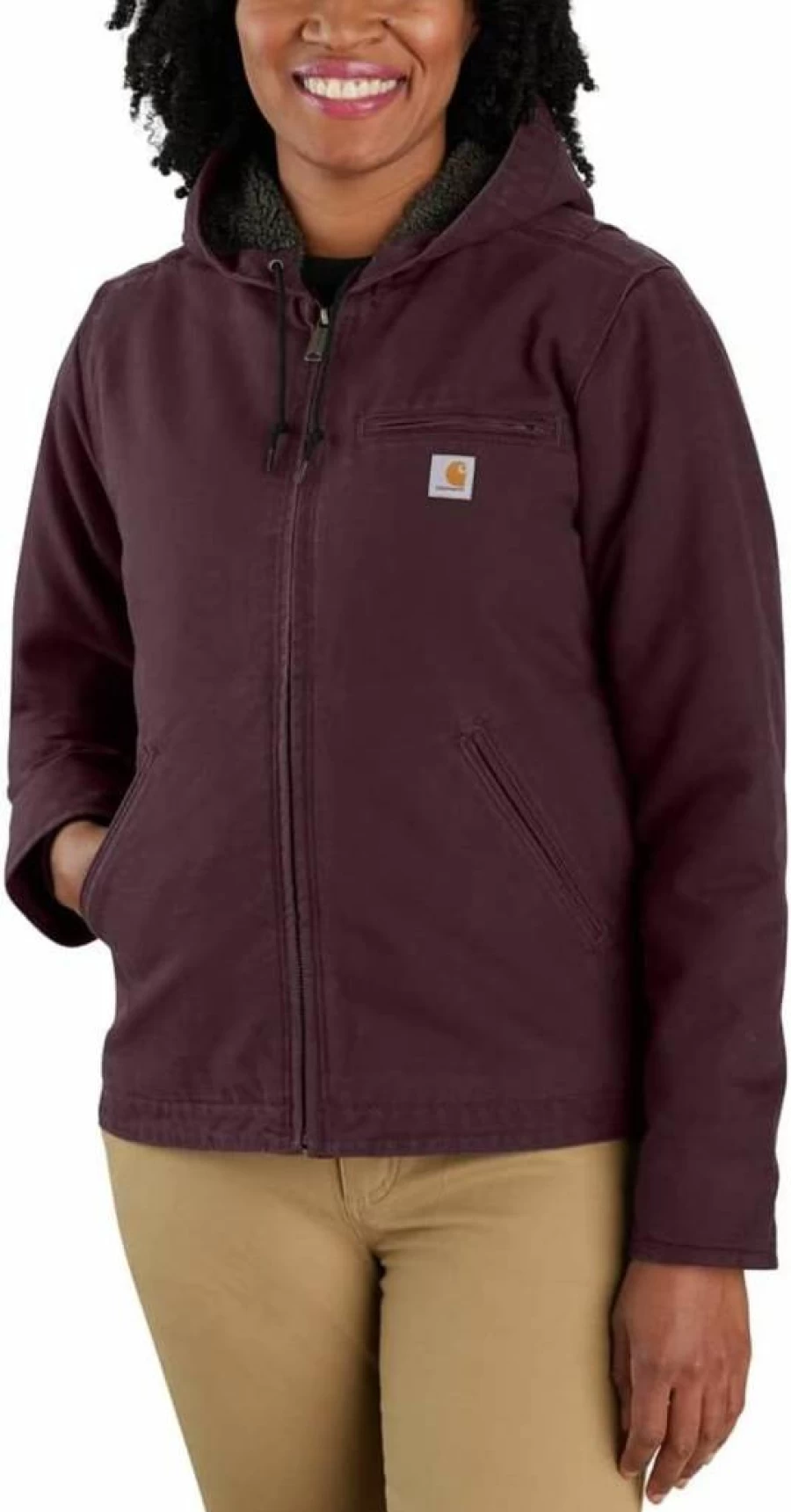 Carhartt Women's Sherpa Lined Duck Jacket - Loose Fit Washed Denim Winter Coat
