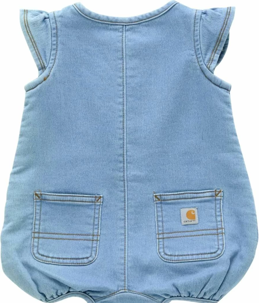 Carhartt Baby Girls Denim Romper Short Sleeve Henley Jumpsuit for Infants