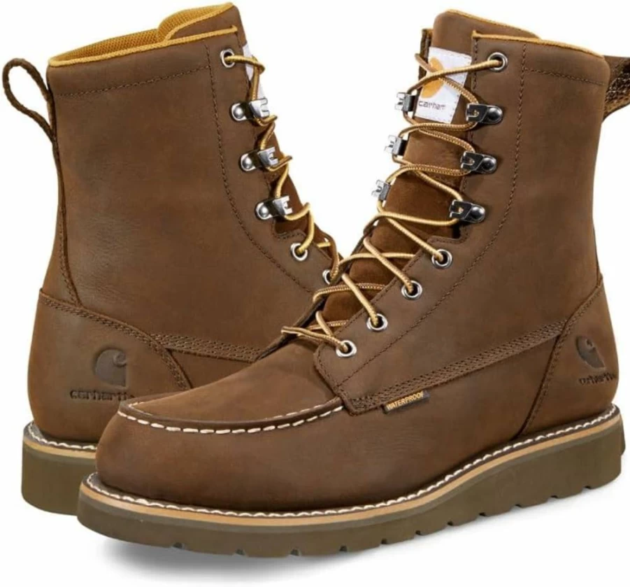 Carhartt Men's 8-Inch Waterproof Moc Toe Wedge Work Boots for Durability and Comfort