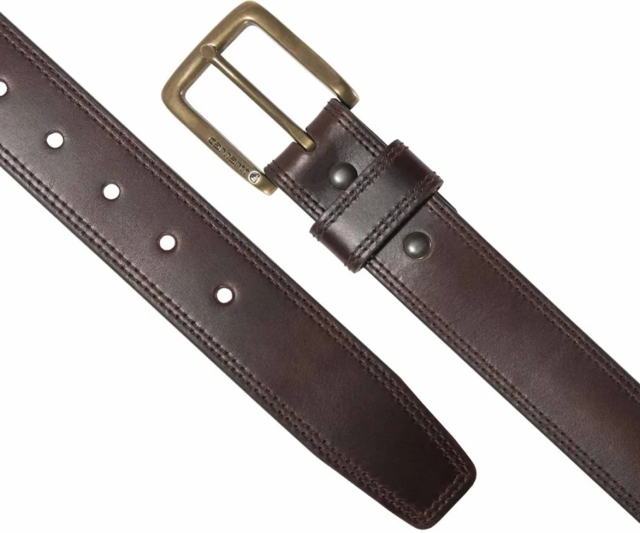 Carhartt Men's Genuine Leather Belt with Engraved Buckle - Durable Rugged Work Belt for Men