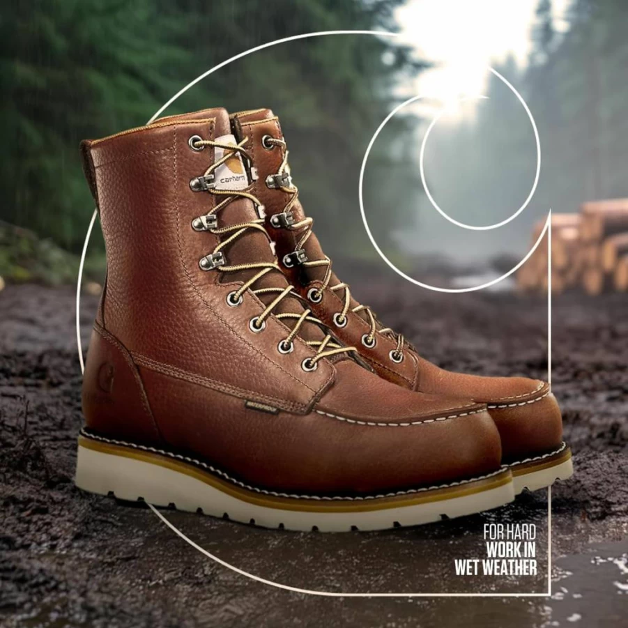 Carhartt Men's 8-Inch Moc Toe Steel Toe Work Boots with Wedge Sole for Construction