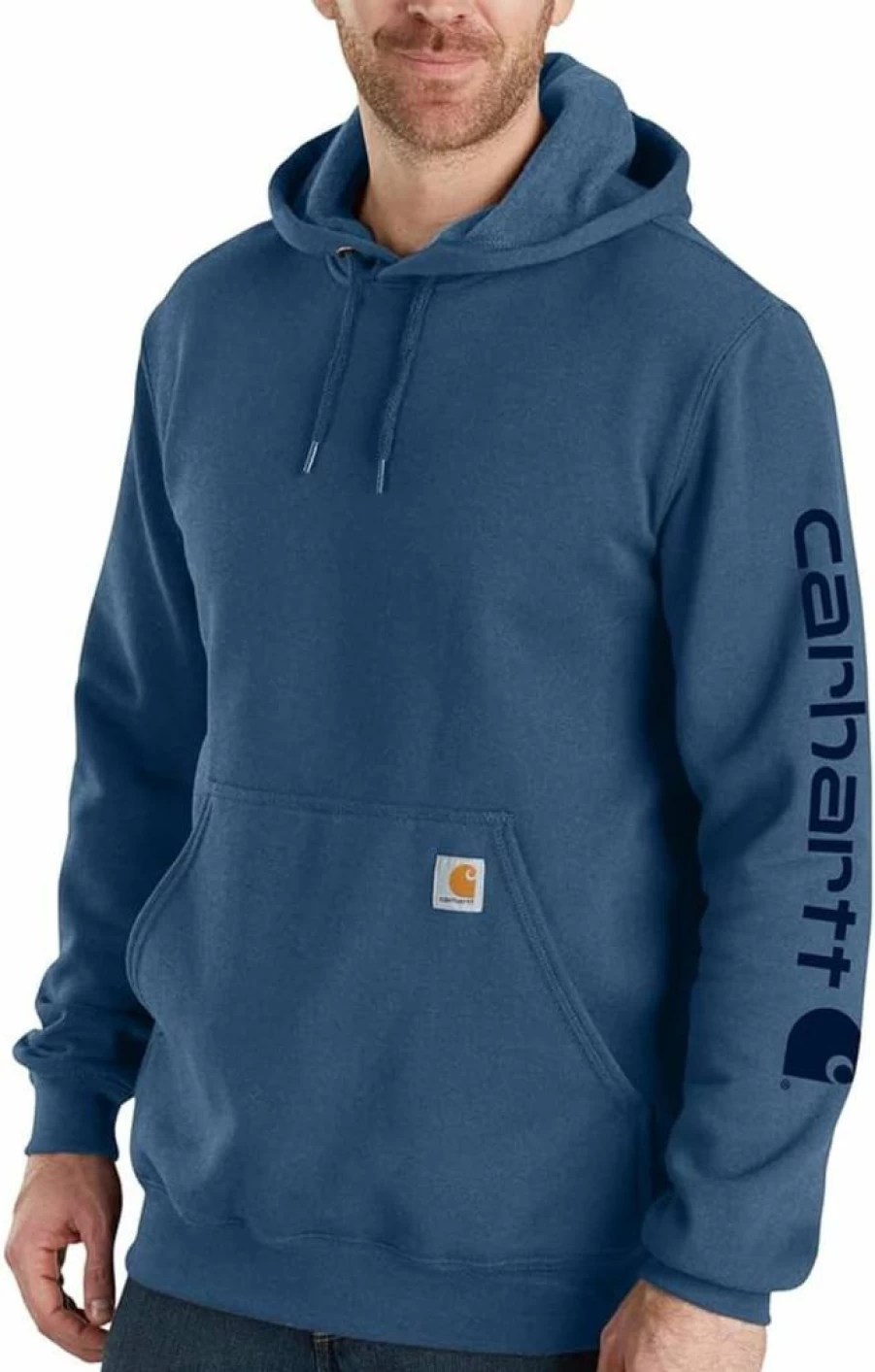 Carhartt Men's Midweight Hooded Sweatshirt with Signature Sleeve Logo - Durable Cotton Blend Pullover for Work & Casual Wear