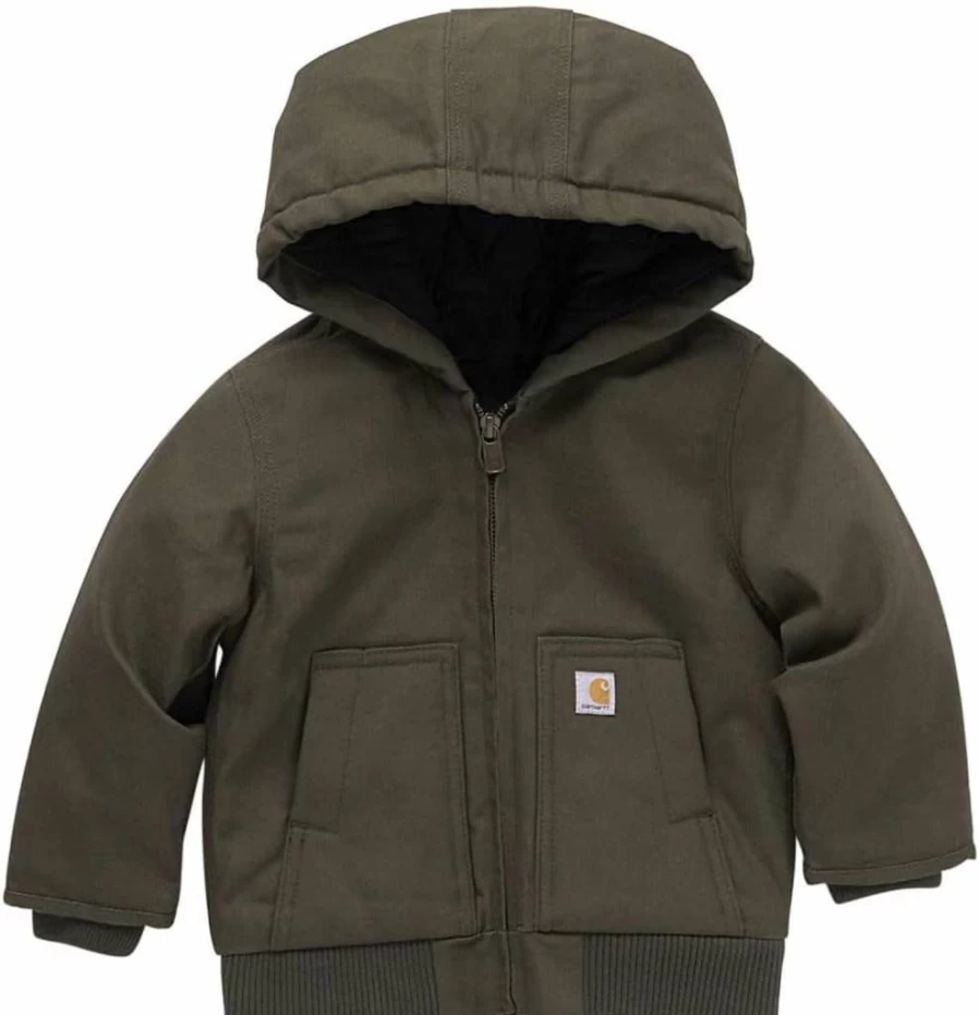 Carhartt Boys' Insulated Hooded Jacket - Durable Canvas Zip-Up Coat for Kids