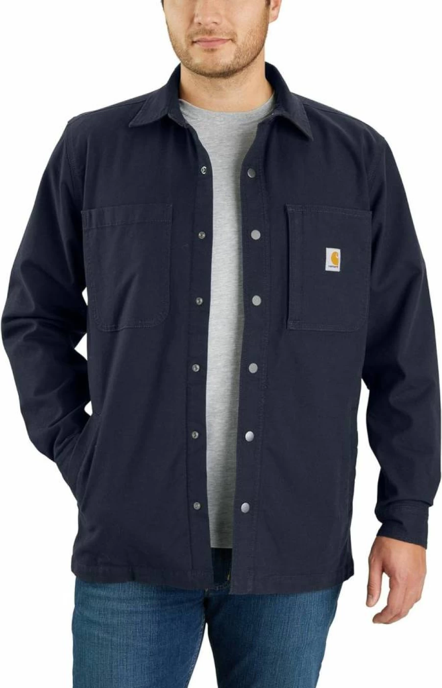 Carhartt Men's Rugged Flex Relaxed Fit Fleece-Lined Canvas Work Shirt with Snap Front Jacket