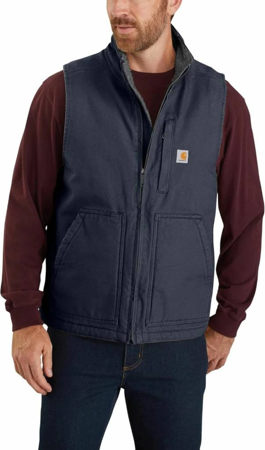 Carhartt Men's Sherpa-Lined Washed Duck Mock Neck Vest - Durable Workwear