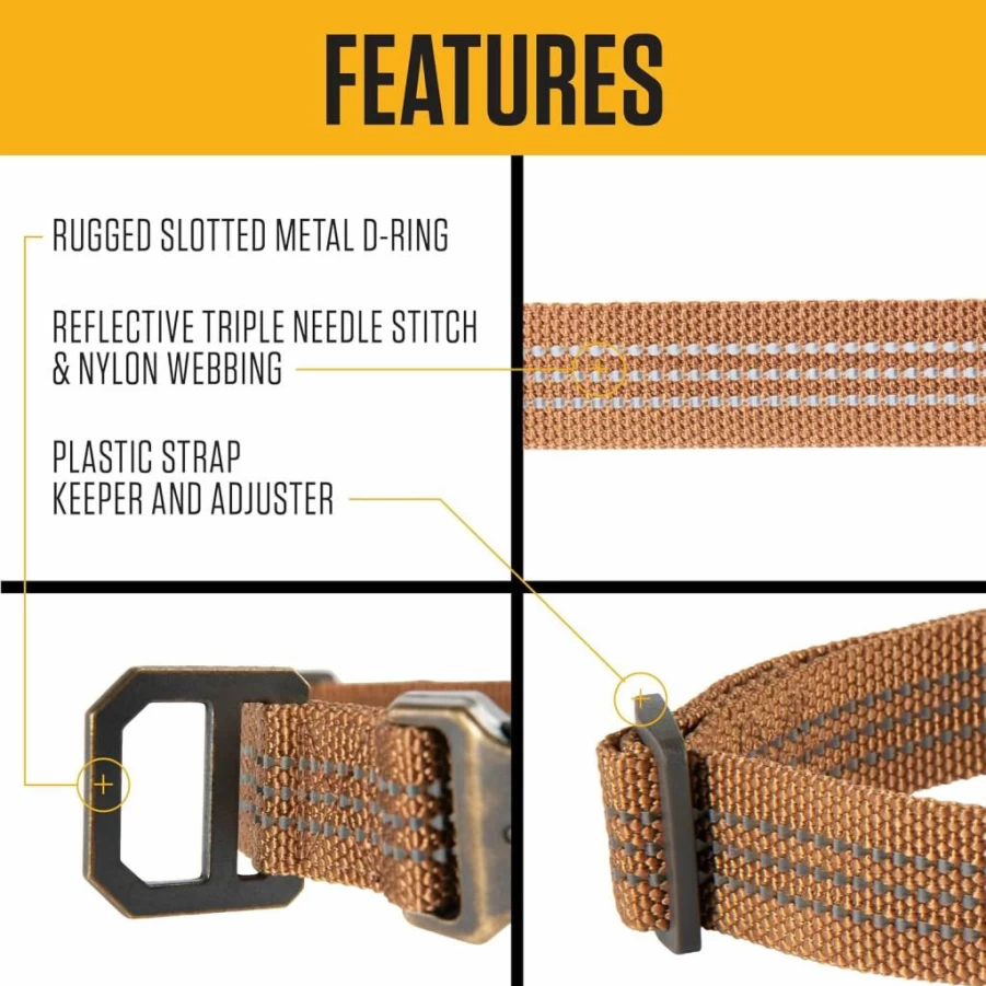 Carhartt Heavy-Duty Nylon Duck Dog Collar for Large Dogs, Durable Dark Brown & Carhartt Brown Pet Collar with Classic Brand Logo