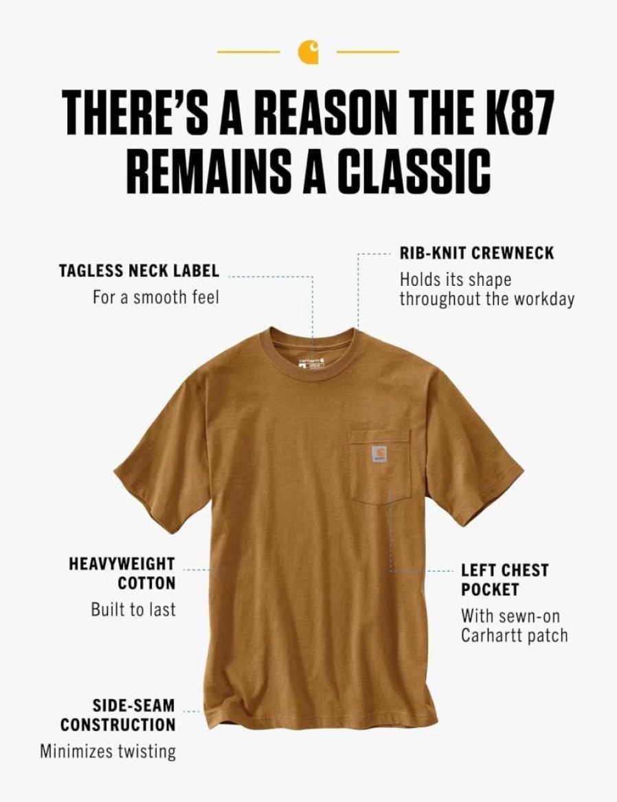 Carhartt Men's Heavyweight Pocket T-Shirt - Loose Fit, Short Sleeve (Big & Tall Sizes Available)