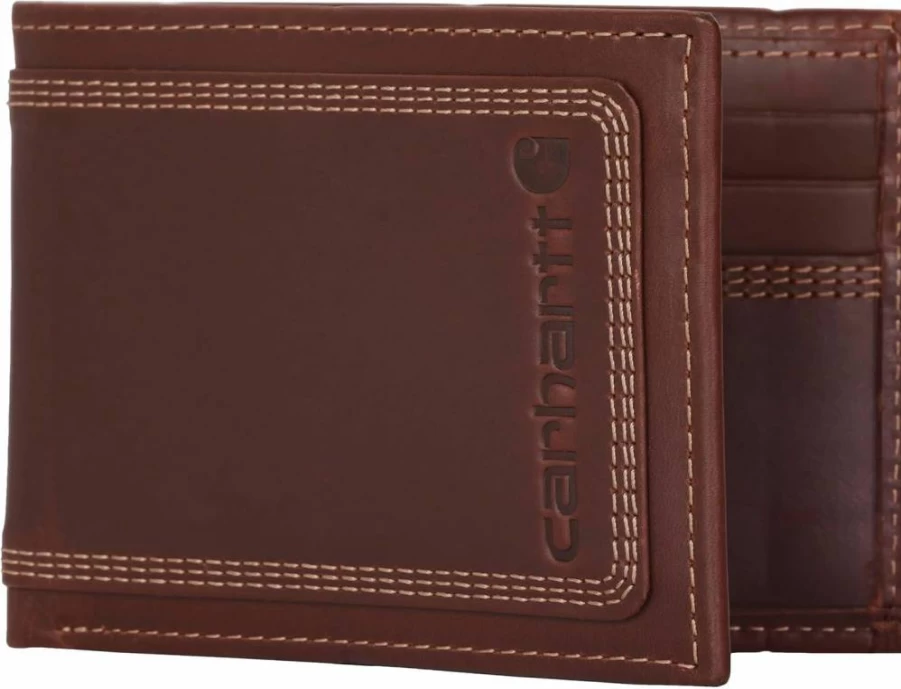 Carhartt Men's Genuine Leather Passcase Wallet with Contrast Stitching - Durable Bifold Design for Everyday Use