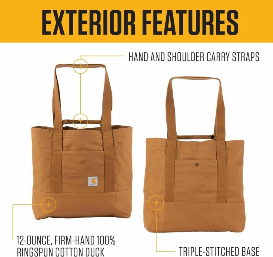 Carhartt Brown 18L Firm Duck Tote Bag - Durable Work Tote for Men & Women - One Size Fits All - Model B0000583