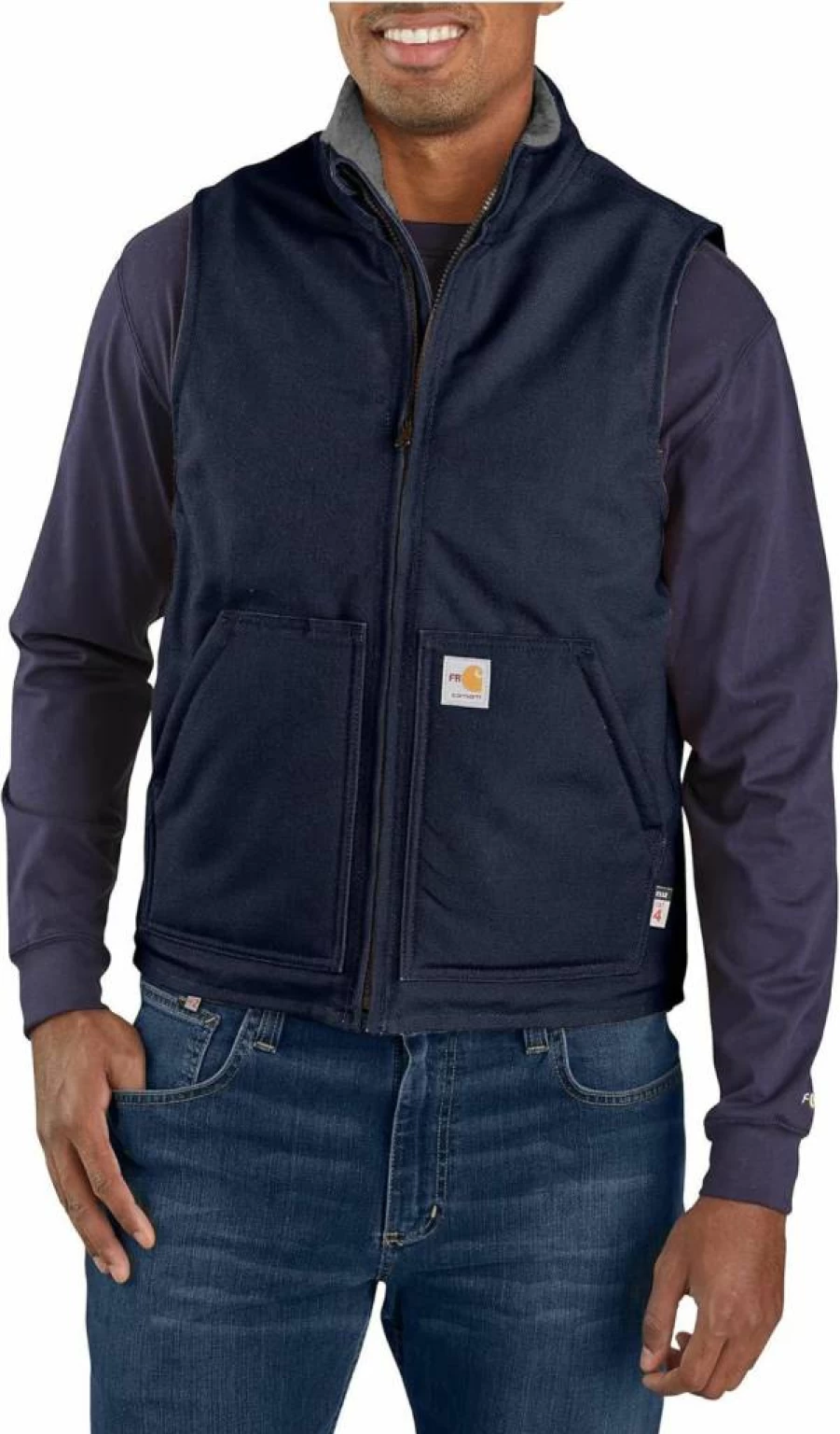 Carhartt Men's Flame Resistant Relaxed Fit Duck Sherpa-Lined Mock Neck Vest - Durable Work Vest for Cold Weather