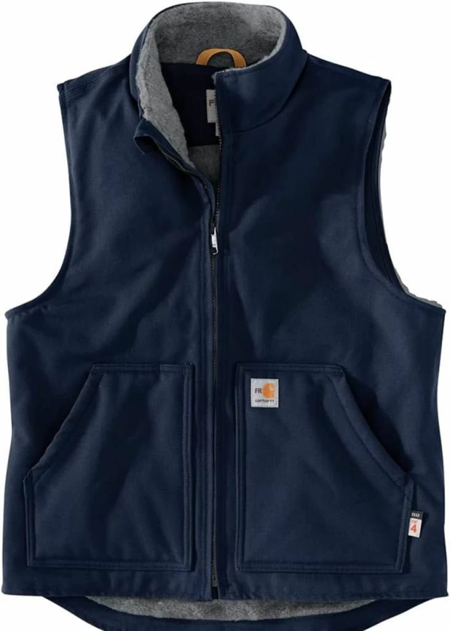 Carhartt Men's Flame Resistant Relaxed Fit Duck Sherpa-Lined Mock Neck Vest - Durable Work Vest for Cold Weather