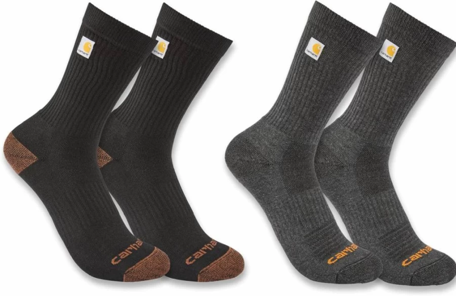 Carhartt Men's Midweight Logo Crew Socks 2-Pack - Durable Work Socks for Men
