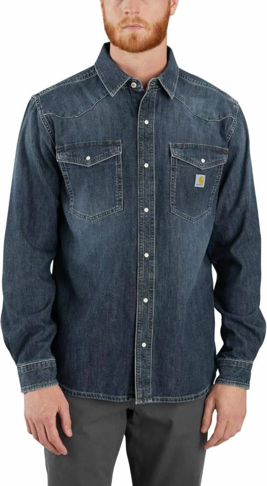 Carhartt Men's Montana Relaxed Fit Midweight Denim Work Shirt with Snap Front Closure