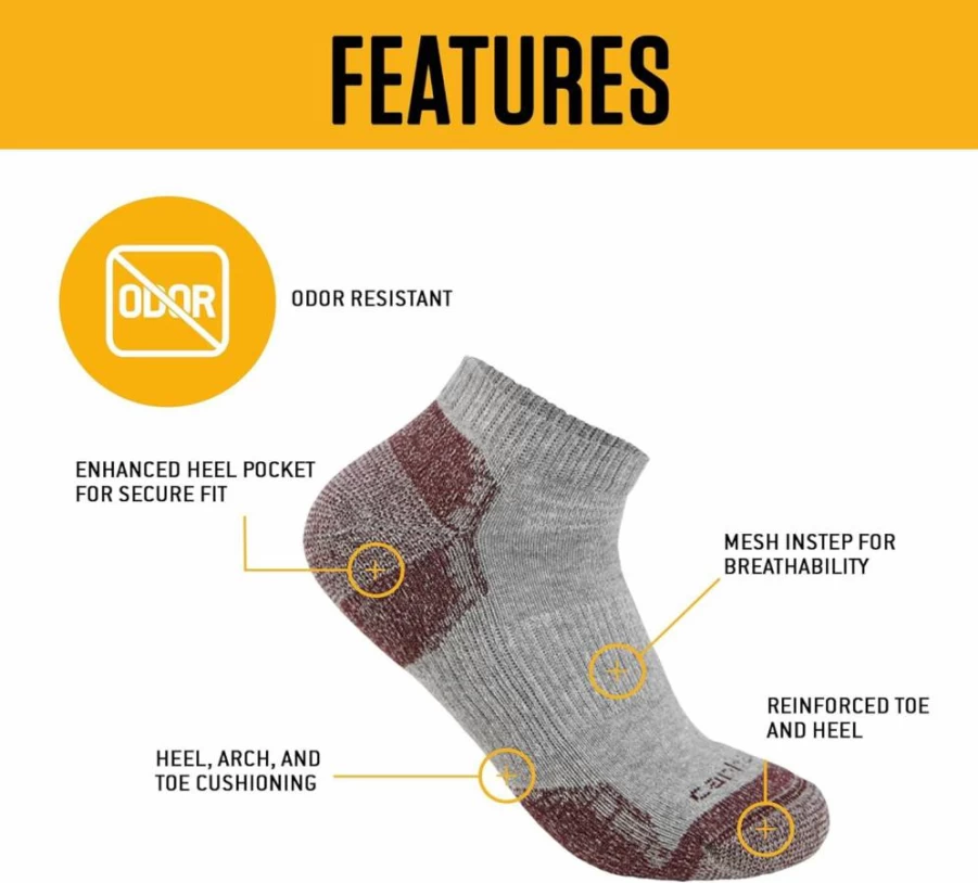 Carhartt Women's 3-Pack Midweight Cotton Blend Low-Cut Socks for Comfort & Durability