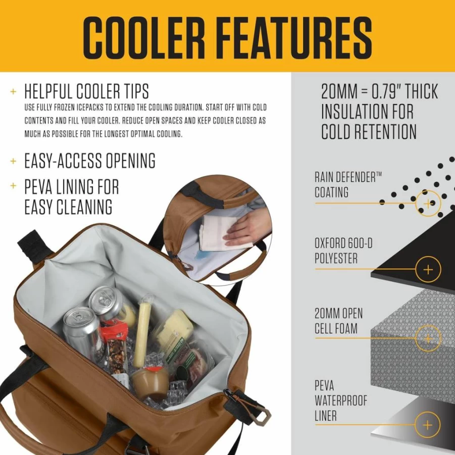 Carhartt Insulated Cooler with Thick Foam, Heavy-Duty Water-Resistant Material, Front Zippered Pocket for Maximum Ice Retention