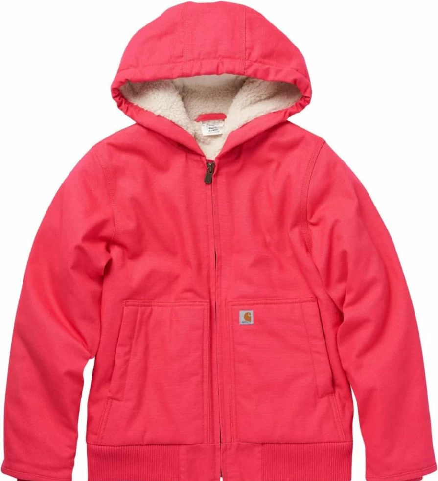 Carhartt Girls' Insulated Canvas Hooded Jacket with Zip Front for Active Wear