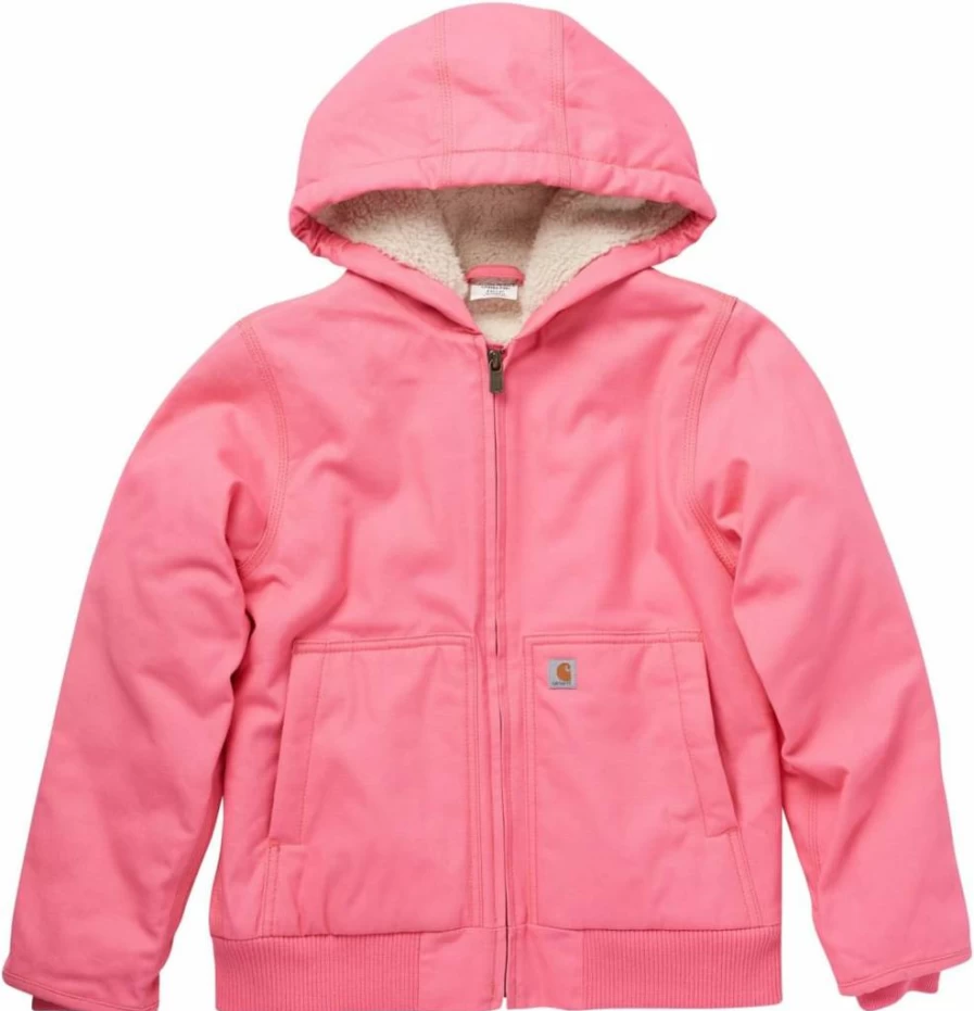 Carhartt Girls' Insulated Canvas Hooded Jacket with Zip Front for Active Wear