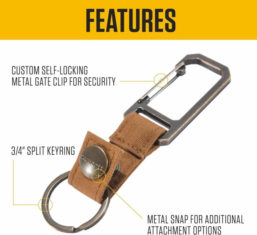 Carhartt Unisex Heavy-Duty Metal Key Holder with Belt Loop Clip - Secure Self-Locking Key Ring for Car, Home, and Office Keys