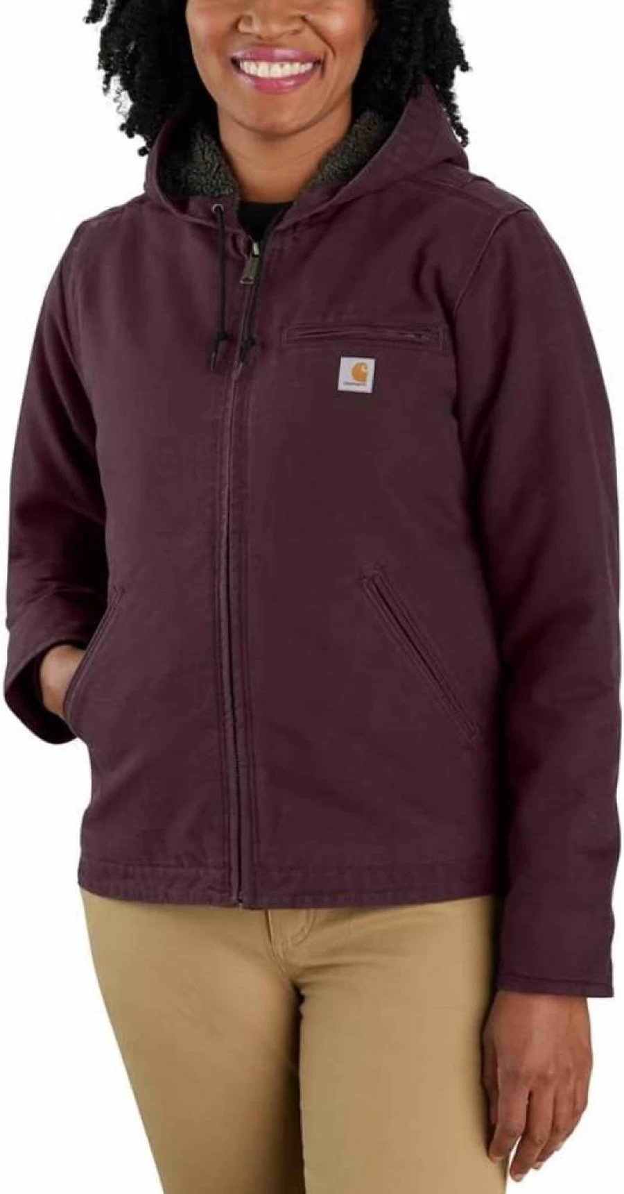 Carhartt Women's Sherpa-Lined Loose Fit Washed Duck Jacket - Warm Winter Coat