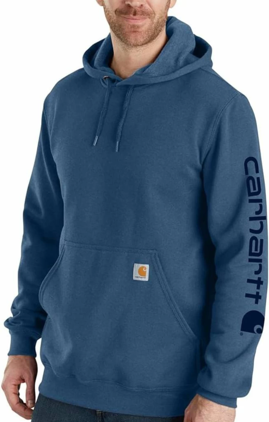 Carhartt Men's Midweight Hooded Sweatshirt with Signature Sleeve Logo - Durable Pullover Fleece Jacket for Work & Casual Wear