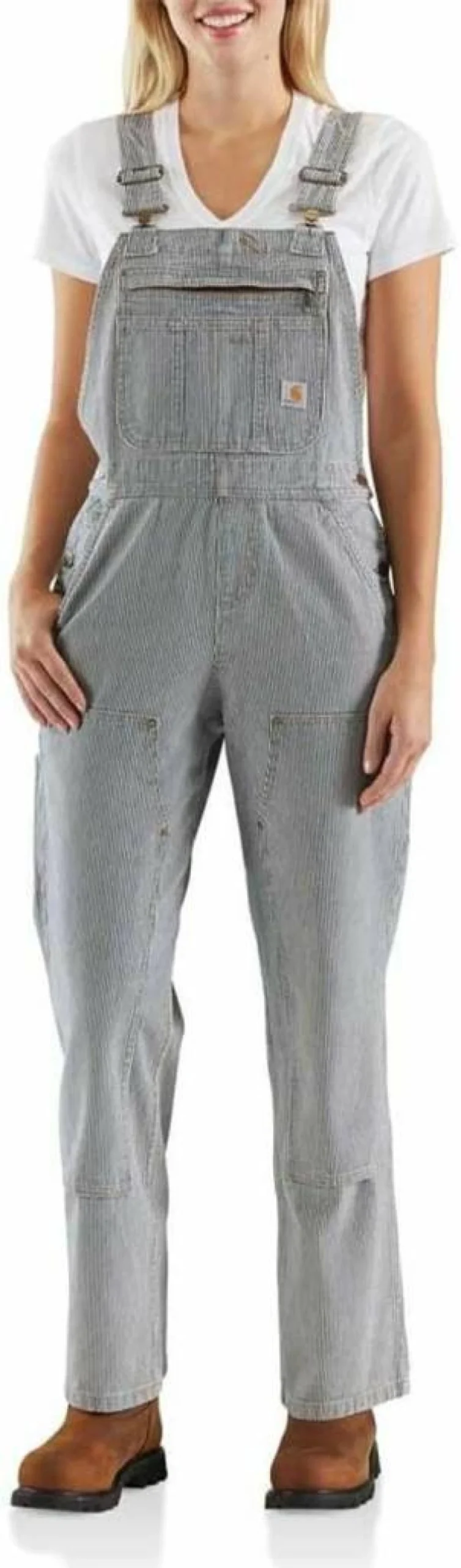 Carhartt Women's Relaxed Fit Railroad Stripe Bib Overalls - Durable Denim Workwear