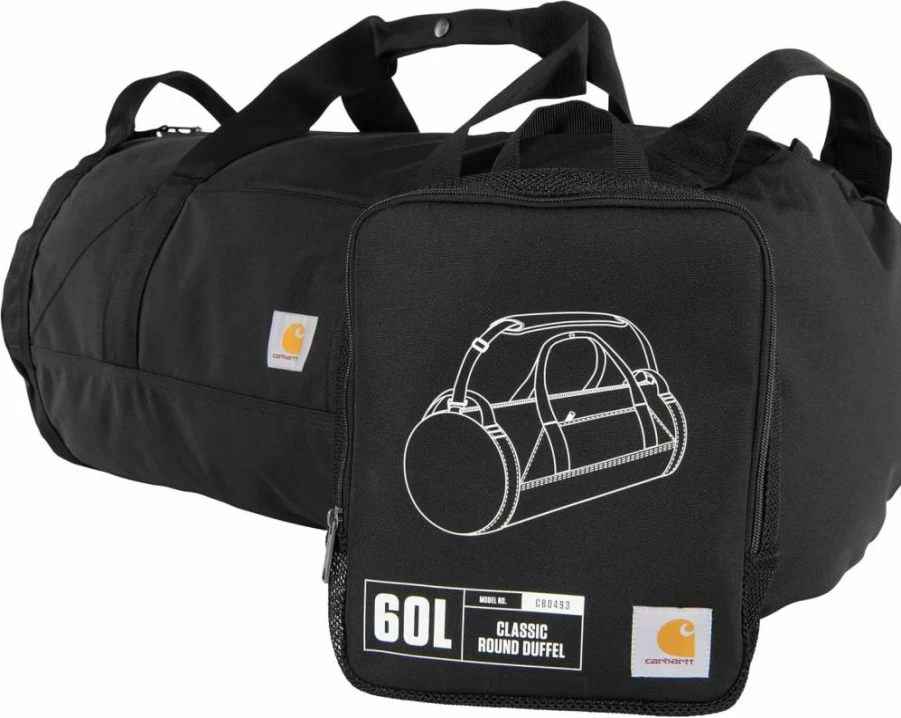 Carhartt Heavy-Duty Round Duffel Bag with Utility Pouch - Water-Resistant Gear for Travel, Gym & Jobsite