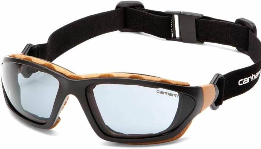 Carhartt Carthage Safety Glasses with Clear Anti-Fog Lens, Black/Tan Frame - Pyramex CHB410DTP Protective Eyewear