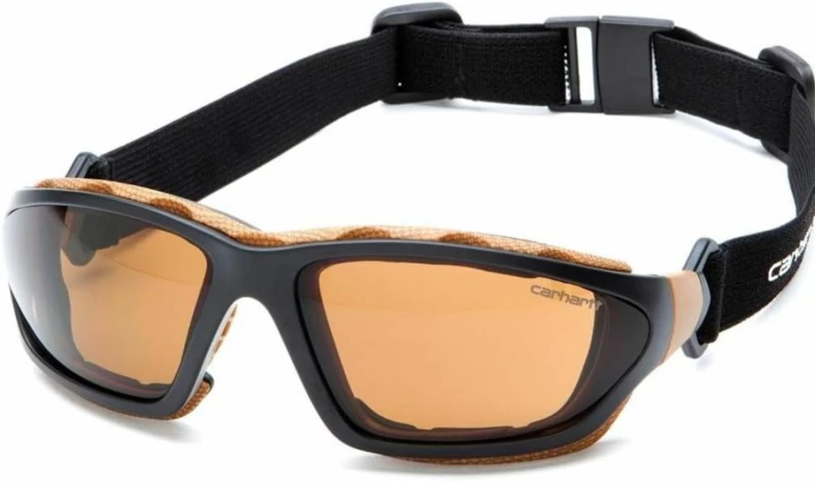 Carhartt Carthage Safety Glasses with Clear Anti-Fog Lens, Black/Tan Frame - Pyramex CHB410DTP Protective Eyewear