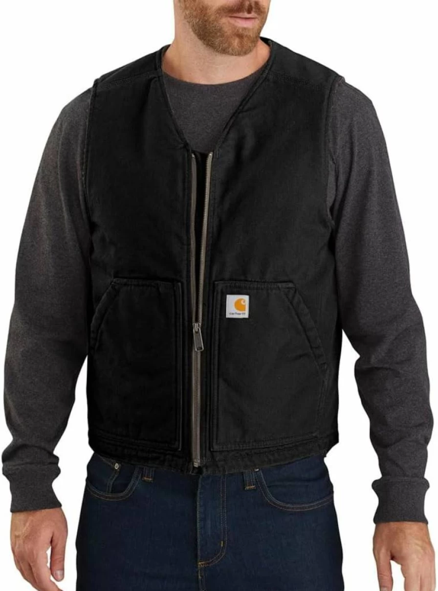 Carhartt Men's Sherpa-Lined Duck Vest - Relaxed Fit Washed Denim Workwear