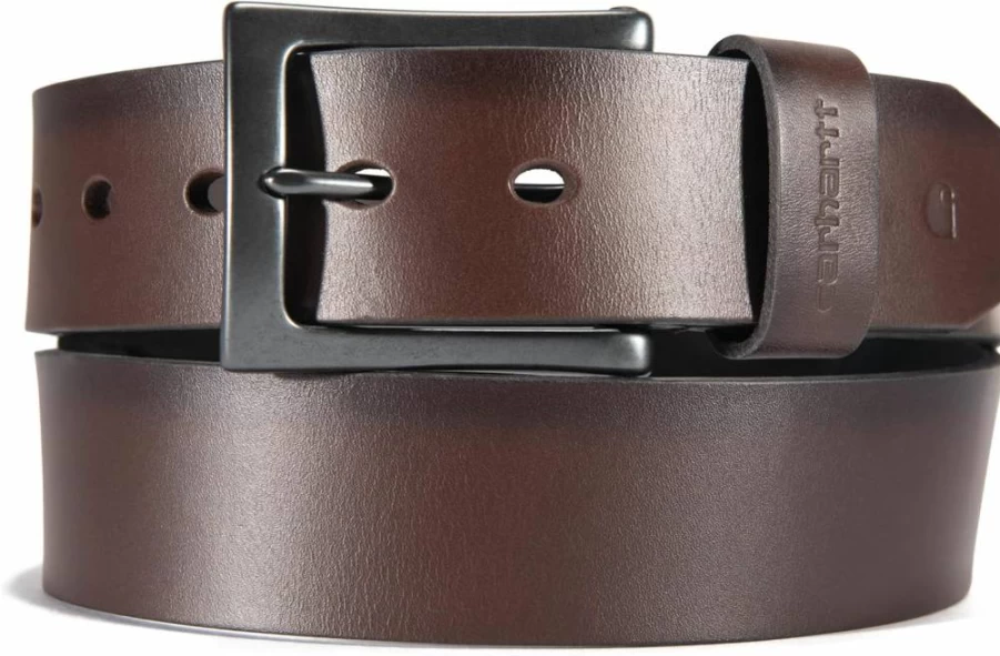 Carhartt Men's Rugged Burnished Leather Box Belt - Durable Work Belt for Men