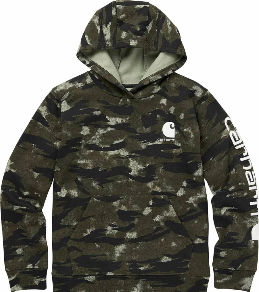 Carhartt Boys' Long Sleeve Hooded Sweatshirt - Durable Kids' Pullover with Pocket, Warm Fleece Lining
