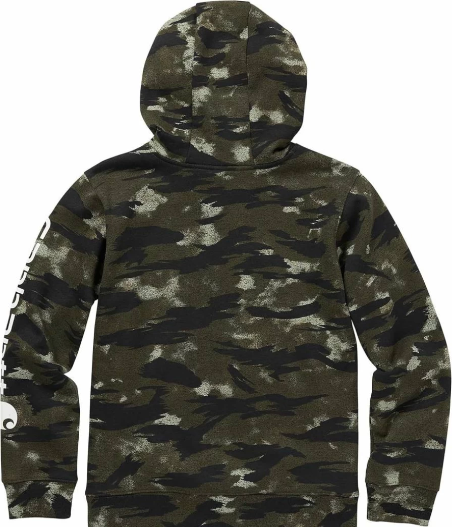 Carhartt Boys' Long Sleeve Hooded Sweatshirt - Durable Kids' Pullover with Pocket, Warm Fleece Lining